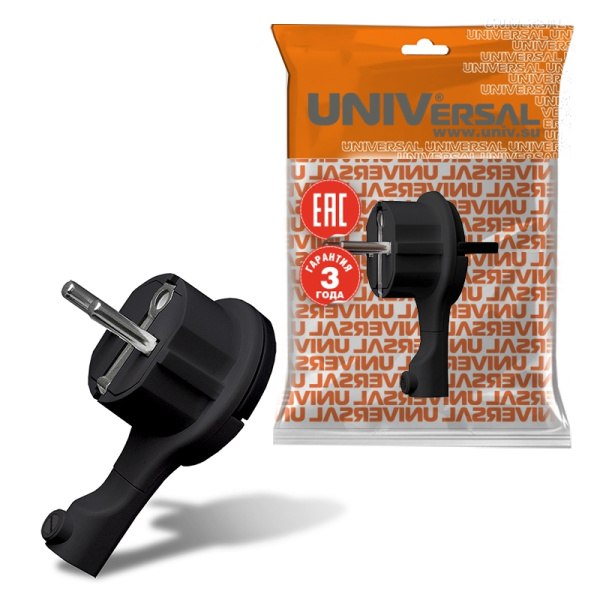 Вилка-невидимка UNIVersal (5565419) З/К черная (еврослот) 16А