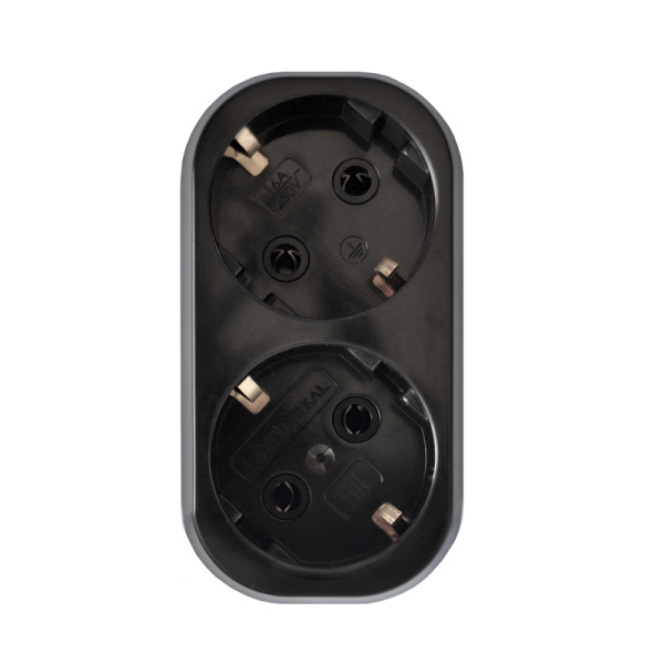 Разветвитель UNIVersal (1933) 2 места З/К плоский черный 16А 250В