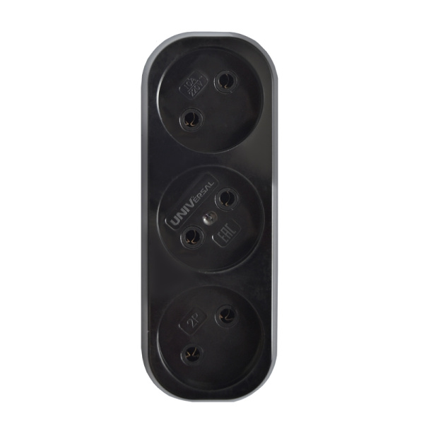 Разветвитель UNIVersal (1934) 3 места плоский черный 10А 250В 