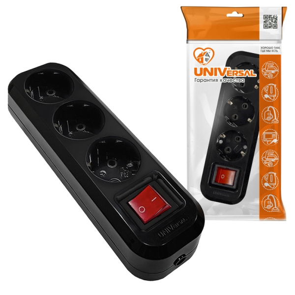 Колодка UNIVersal (1310) 3 места З/К выкл. черная