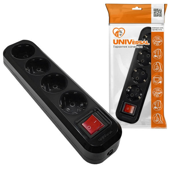 Колодка UNIVersal (1403) 4 места З/К выкл. черная