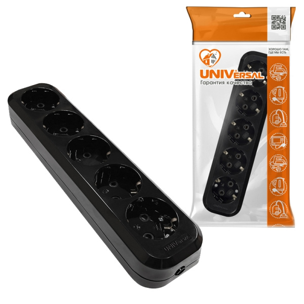 Колодка UNIVersal (2238) 5 мест З/К черная