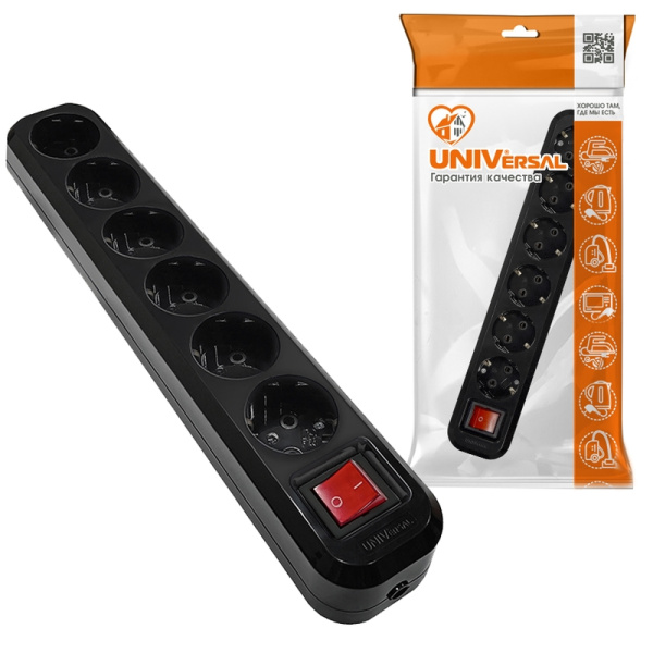 Колодка UNIVersal (2241) 6 мест З/К выкл. черная