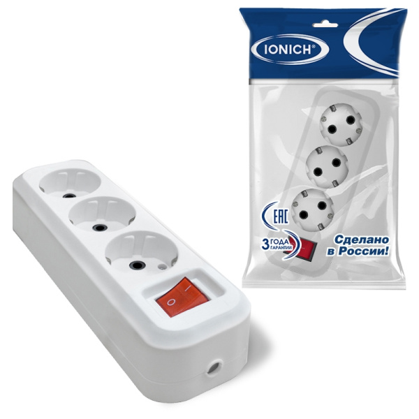Колодка IONICH (1523) 3 места З/К выкл. белая