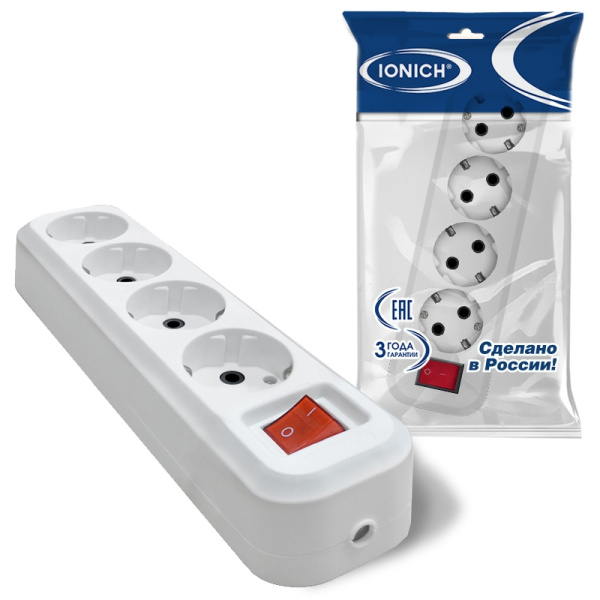 Колодка IONICH (1524) 4 места З/К выкл. белая