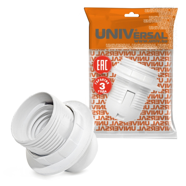 Патрон UNIVersal (7941418) Е27 термопластик люстровый с кольцом белый 2А 250В