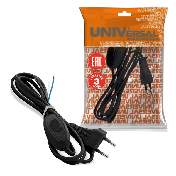 Шнур для бра UNIVersal (А1060-Ч) черный с выключателем и вилкой 1,7м ШВВП 2*0,75 