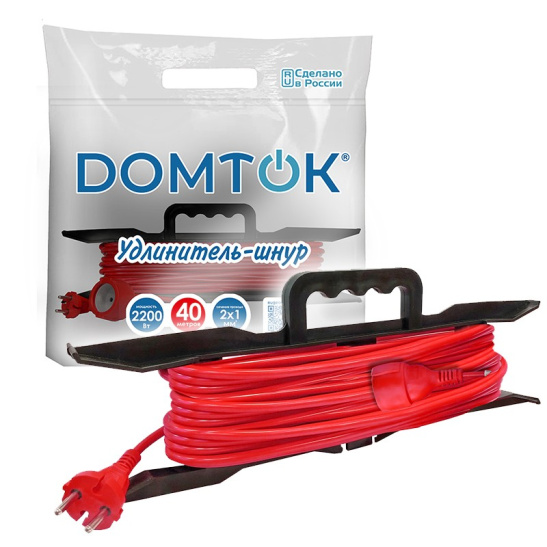 Удлинитель-шнур (на рамке) DOMTOK (2476) 1 место 40м 10А 2200Вт IP54 ПВС 2*1 