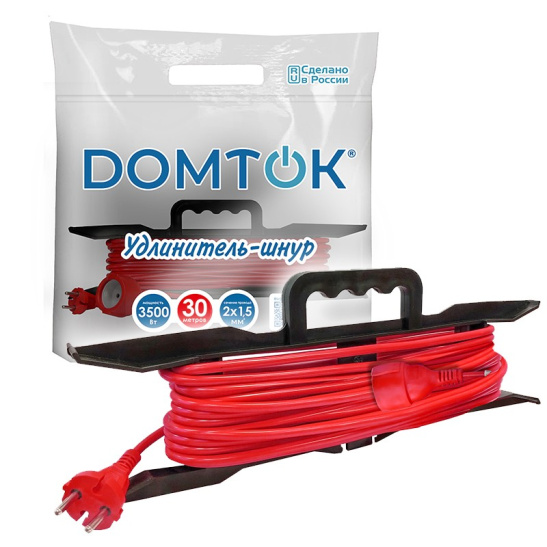 Удлинитель-шнур (на рамке) DOMTOK (2404) 1 место 30м 16А 3500Вт IP54 ПВС 2*1,5 
