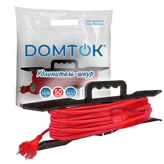 Удлинитель-шнур (на рамке) DOMTOK (2503) 1 место 50м 16А 3500Вт IP54 ПВС 2*1,5 