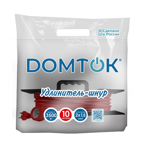 Удлинитель-шнур (на рамке) DOMTOK (2402) 1 место 10м 16А 3500Вт IP54 ПВС 2*1,5 