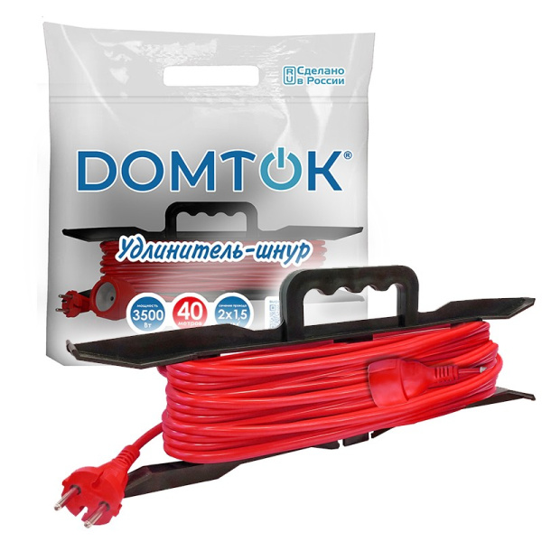 Удлинитель-шнур (на рамке) DOMTOK (2502) 1 место 40м 16А 3500Вт IP54 ПВС 2*1,5 