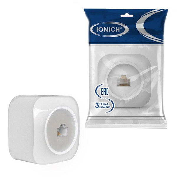 Розетка (1422) 1-ая компьютерная RJ45 белая IONICH 