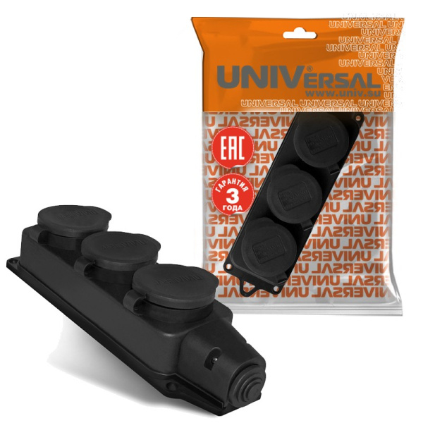 Колодка 3-местная с заглушками UNIVersal (602230) з/к каучук 16А 250В IP44 