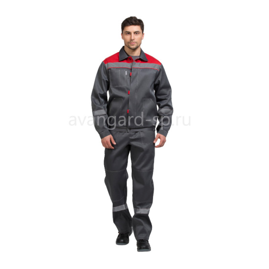 Костюм мужской "Тимбер", р. 52-54 (104-108) рост 7/8 (194-200), (куртка/брюки), серый/красный, с СОП