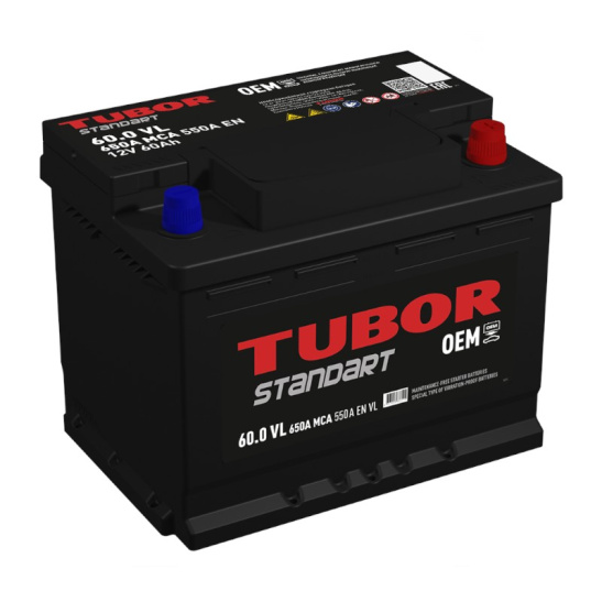 Аккумулятор 6СТ-60.0 VL R+ "TUBOR Standart", зал. обр. поляр.(Тубор) 