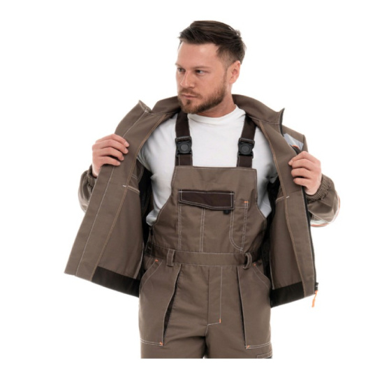 Костюм мужской "Берген-2", р. 52-54 (104-108) рост 5/6 (182-188), (куртка/полукомбинезон), бежевый/т.коричневый, с СОП