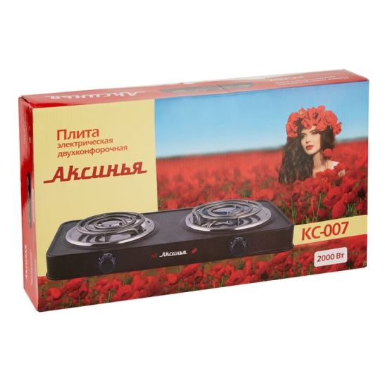 Плита электрическая 2-конфорочная Аксинья КС-007, 2000 Вт, коричневая