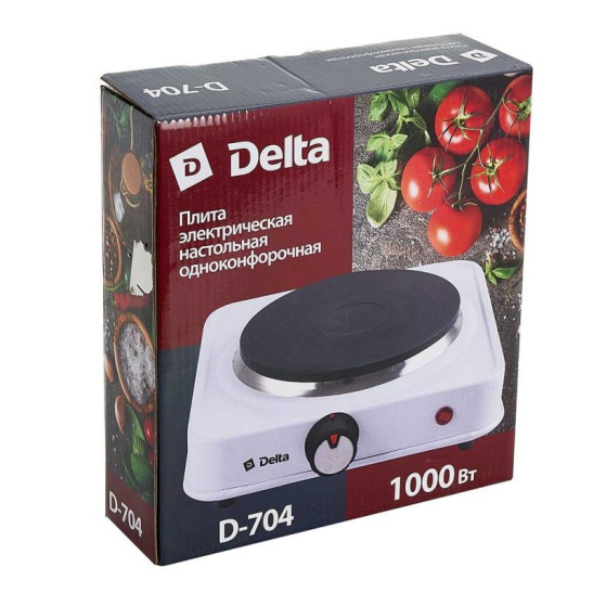 Плита электрическая 1-конфорочная Delta D-704, 1000 Вт, белая