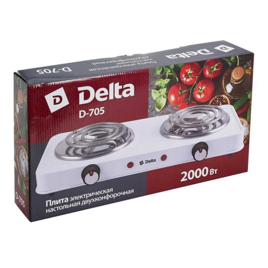 Плита электрическая 2-конфорочная Delta D-705, 2000 Вт, белая