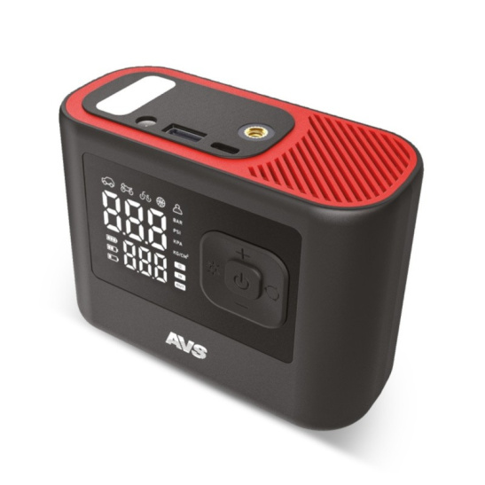Автокомпрессор (18 л/мин, до 10 атм.) БЕСПРОВОДНОЙ + фонарь + Power bank 4500 мАч ("KA1545C") ("AVS") (насос шинный электрический) A85504S
