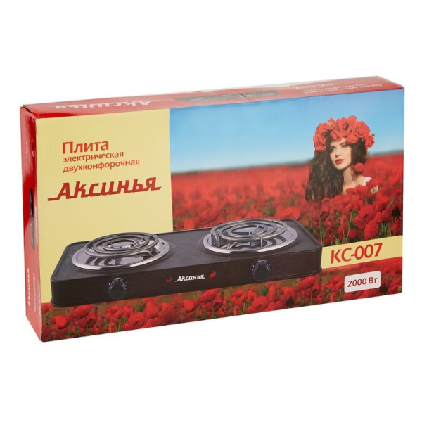 Плита электрическая 2-конфорочная Аксинья КС-007, 2000 Вт, коричневая