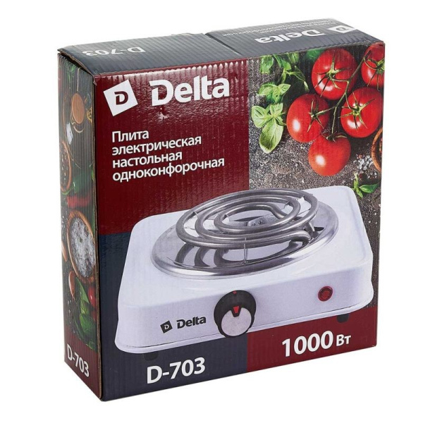 Плита электрическая 1-конфорочная Delta D-703, 1000 Вт, белая