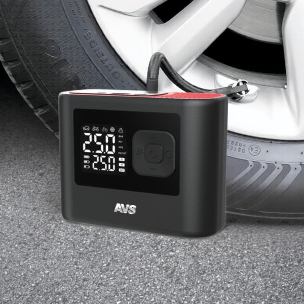 Автокомпрессор (18 л/мин, до 10 атм.) БЕСПРОВОДНОЙ + фонарь + Power bank 4500 мАч ("KA1545C") ("AVS") (насос шинный электрический) A85504S