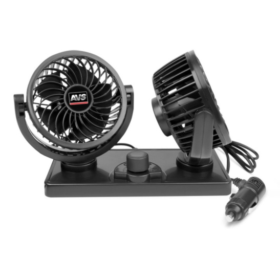 Вентилятор салонный (24В, 4") ДВОЙНОЙ поворотный, автомобильный, 2 режима работы, скотч "AVS 8099" ("AVS") в прикуриватель (A85561S)