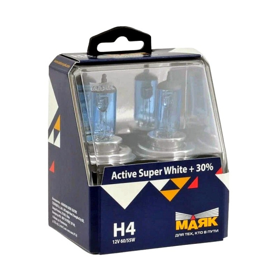 ЛАМПА Н4 (АКГ12-60+55) (72420ASW+30) Active Super White +30% ФАРНАЯ ГАЛОГЕН "МАЯК" (43 цоколь) 12В