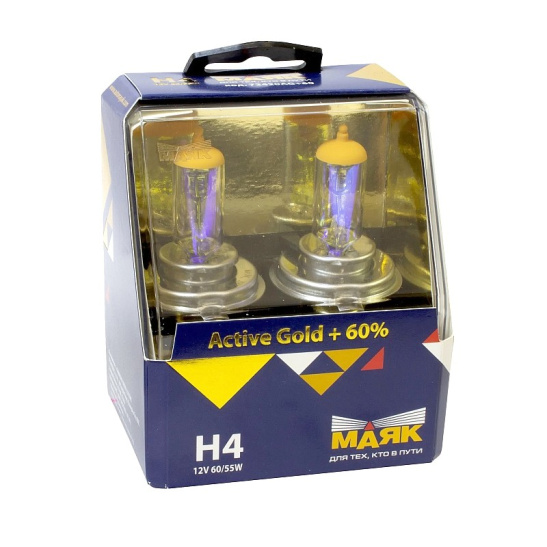 ЛАМПА Н4 (АКГ12-60+55) (72420AG+60) Active Gold +60% ФАРНАЯ ГАЛОГЕН "МАЯК" (43 цоколь) 12В