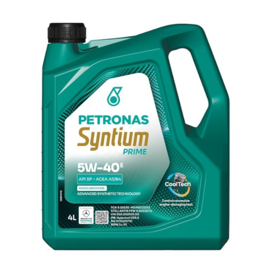 Масло моторное PETRONAS SYNTIUM PRIME E SAE 5W40, 4 л, API SP, синтетическое, (двиг. бензиновый), (71243K1YEU), замена 71243K1YEU