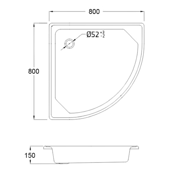 Поддон стальной 80*80*15 полукруглый Loranto (LG800C), толщина стали 0,9 мм, (Китай)