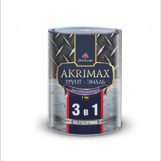 Грунт-эмаль 3 в 1 быстросохнущая по ржавчине серая матовая,  25 кг, Akrimax (Акримакс), Ростовская обл.
