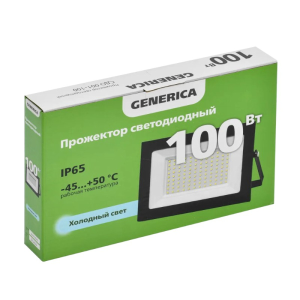 Прожектор GENERICA СДО 001-100 100W черный 6500К 8000Лм светодиодный IP65 (LPDO501-100-65-K02-G)