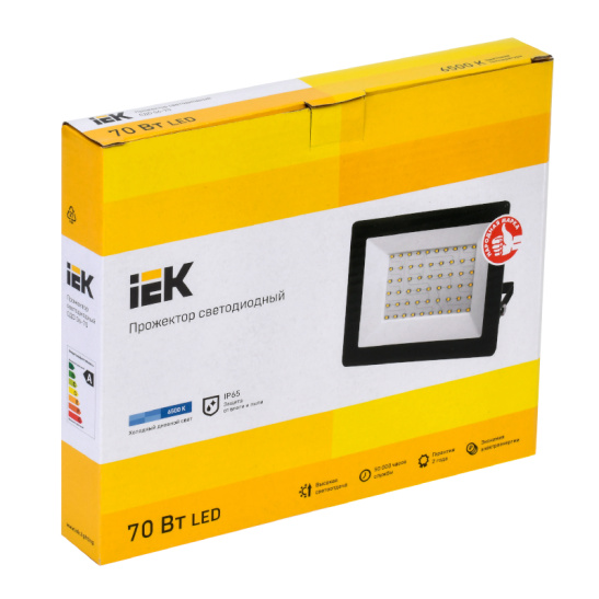 Прожектор IEK СДО 06-70 70W черный 6500К 6300Лм светодиодный IP65