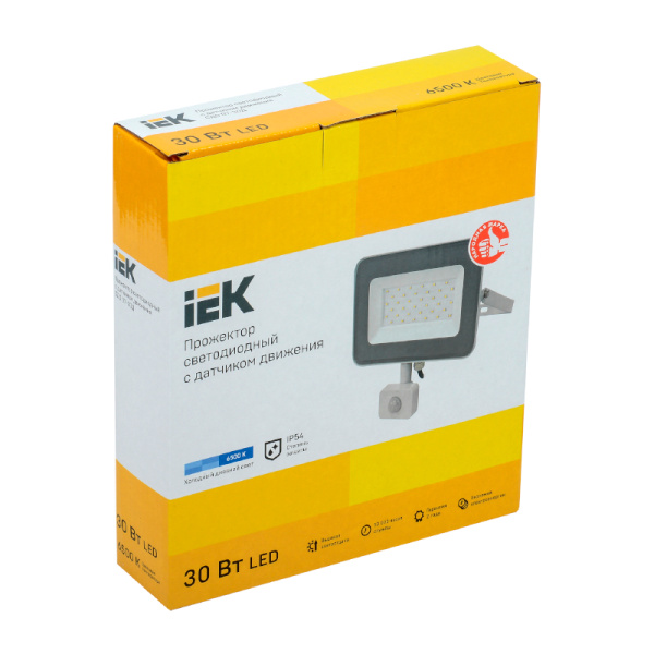 Прожектор IEK СДО 07-30Д 30W серый 6500К 2100Лм светодиодный IP44 с датчиком движения