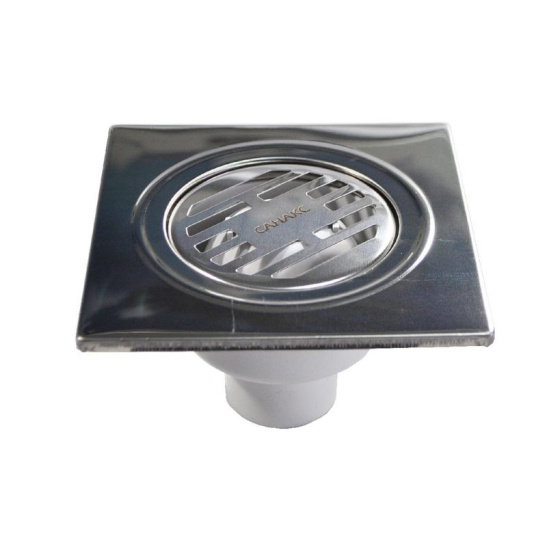 тр00012 ТРАП  пластиковый  150*150  крышка из нерж.стали  вертикальный выход 50мм  (Китай)